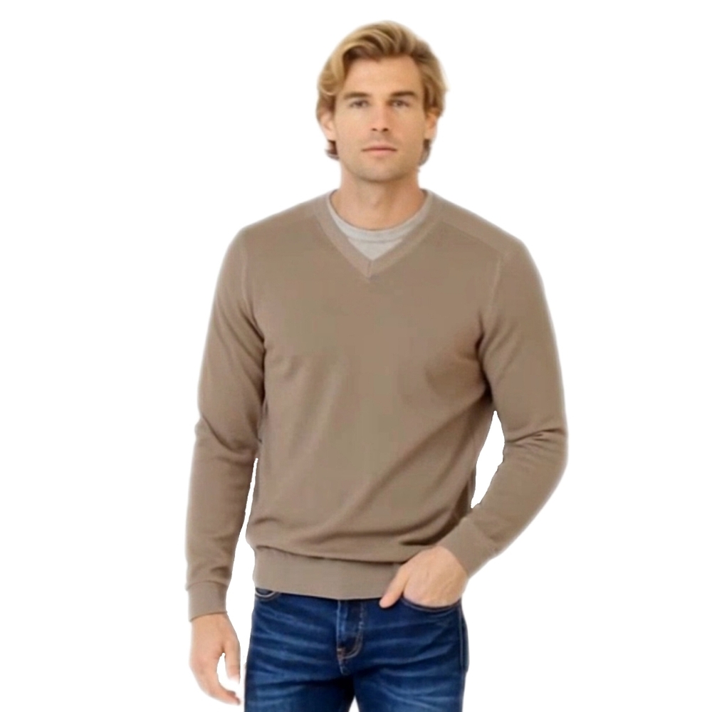 Columbia XCO Mens X Large Tan V-Neck Cotton Blend Solid Ribbed Pullover Sweater